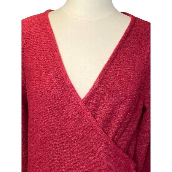 RACHEL PARCELL Beet Red Puff Sleeve Wrap Sweater Size Large - Picture 5 of 10